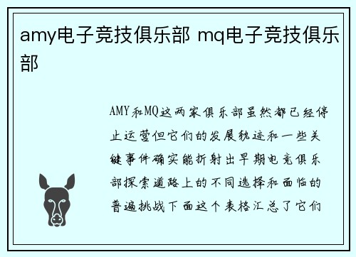 amy电子竞技俱乐部 mq电子竞技俱乐部