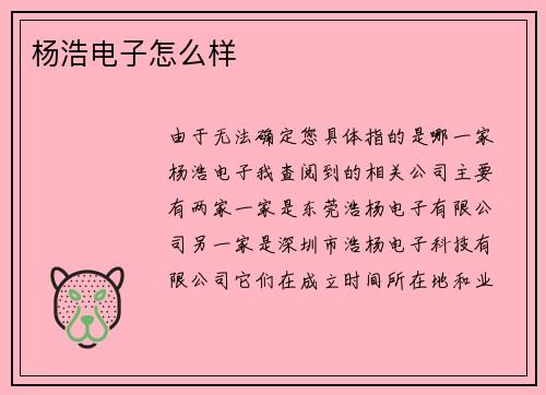 杨浩电子怎么样